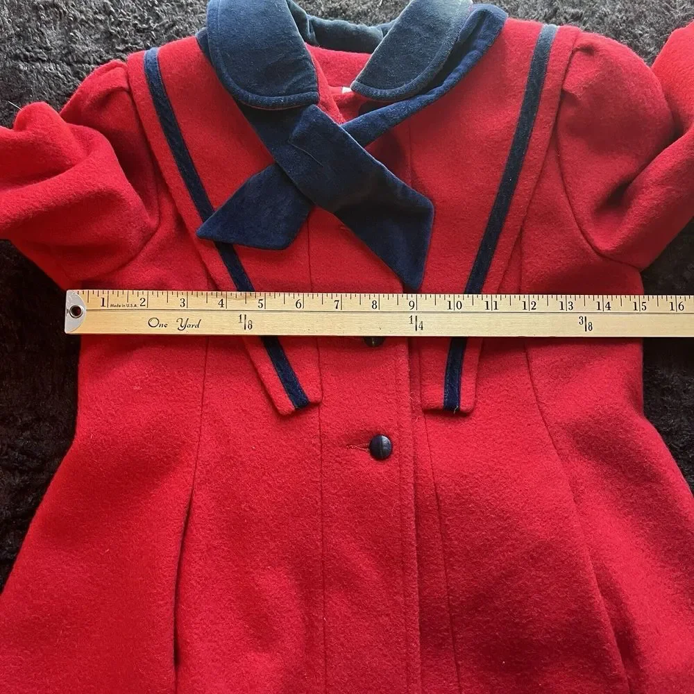Vintage 80s Wool Nylon‎ Red Christmas Coat Girls 6X Tailored by Rothschild USA